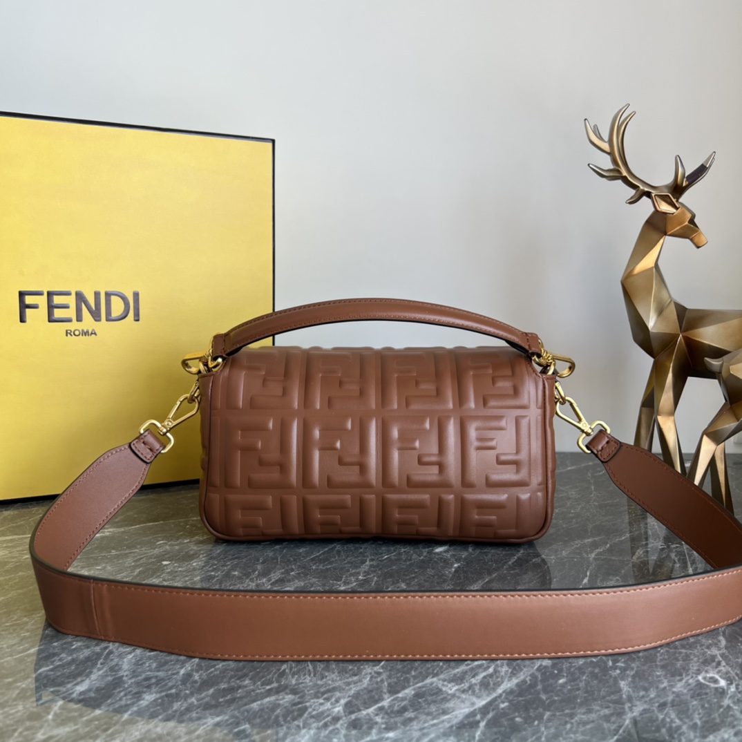 Fendi Medium Baguette Nappa Leather with FF Motif Shoulder Bag Brown